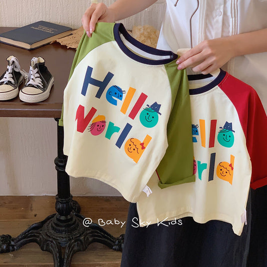 Children's T-shirt 2024 Bangcheng Spring Boys and Girls Korean Letter Raglan Sleeve Casual T Baby Bottoming Shirt F0375