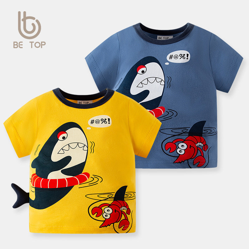 2024 Summer Korean Boy Baby All-match Loose Children's T-shirt Cartoon Print Top Trendy Brand One Piece Delivery