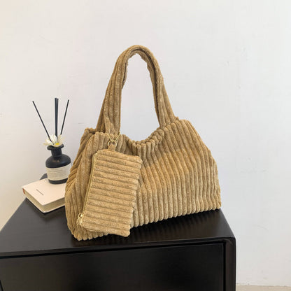 2024 new temperament fashion design solid color crossbody stylish fresh simple texture corduroy large capacity handbag 