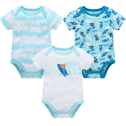 2024 new cotton baby clothes three-piece suit short-sleeved summer foreign trade children's clothing baby jumpsuit