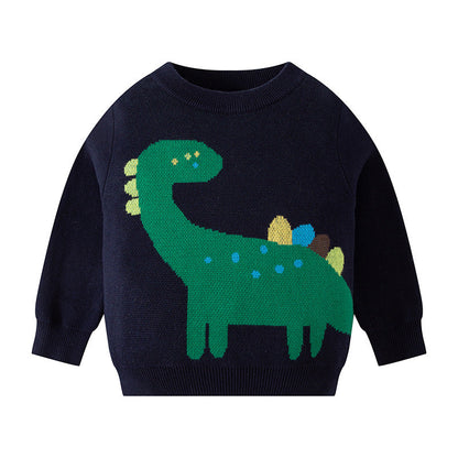 be top children's clothing children's autumn and winter Korean version new baby warm dinosaur sweater boy round neck knitted top