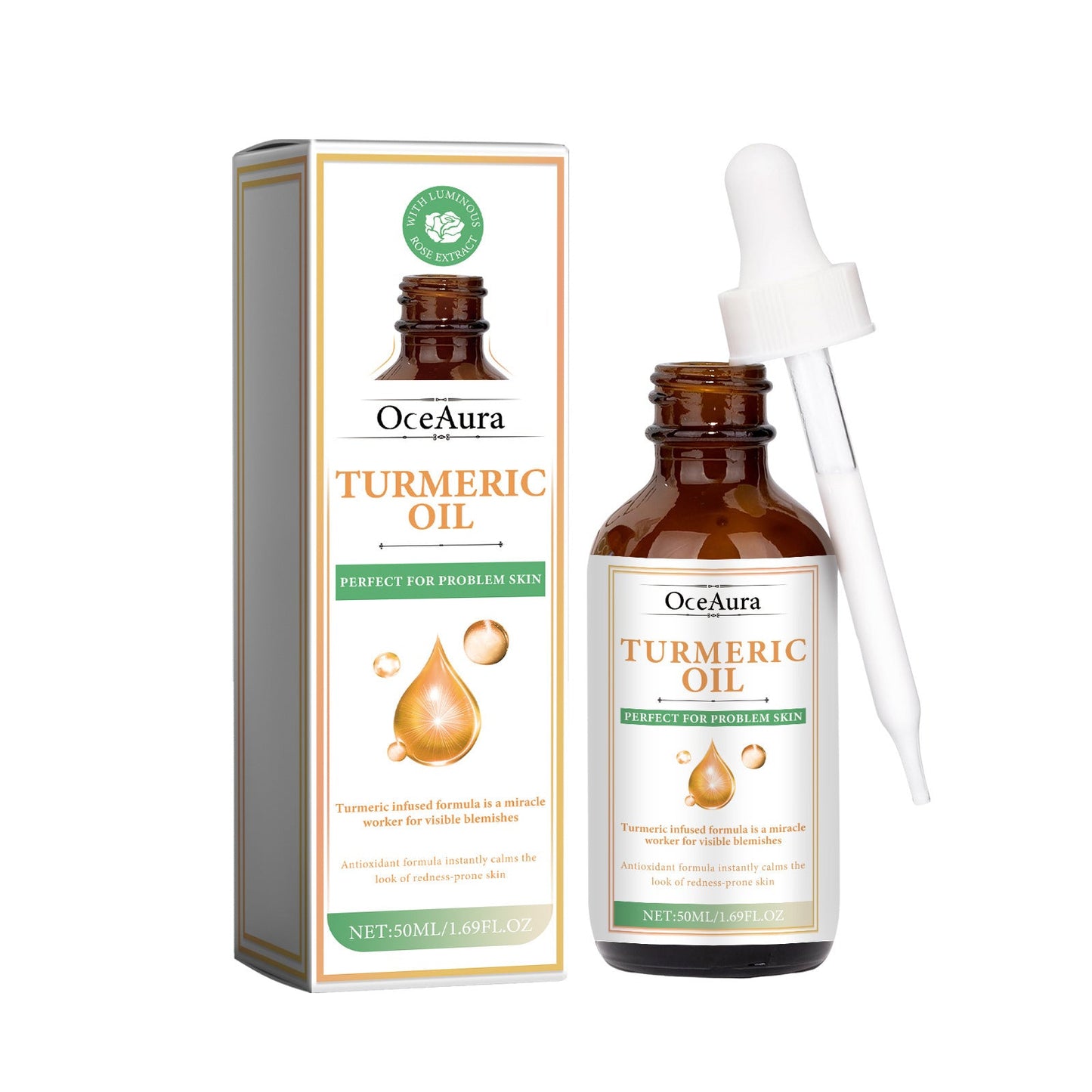 OceAura Turmeric Oil Facial Essence ជួយកាត់បន្ថយភាពជ្រីវជ្រួញ ស្នាមមុន បិទស្បែកខ្មៅស្រអាប់ ផ្តល់សំណើម ធ្វើអោយស្បែកភ្លឺថ្លា និងបន្តឹងស្បែក 