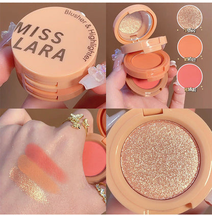 Miss Lara High Gloss Blush 3-in-1 Makeup Palette Glitter Powder Fine Texture Not Easy to Fly Pink One Palette Multi-purpose