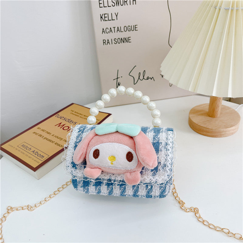 Cute children's small square bag fashionable pearl handbag trendy versatile chain crossbody bag girl's coin shoulder bag