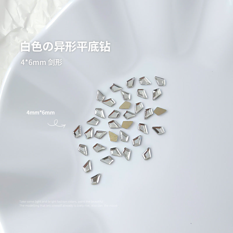 Nail jewelry flat bottom special shaped diamonds large and small mini water drop love square diamonds transparent diamonds white crystal wholesale