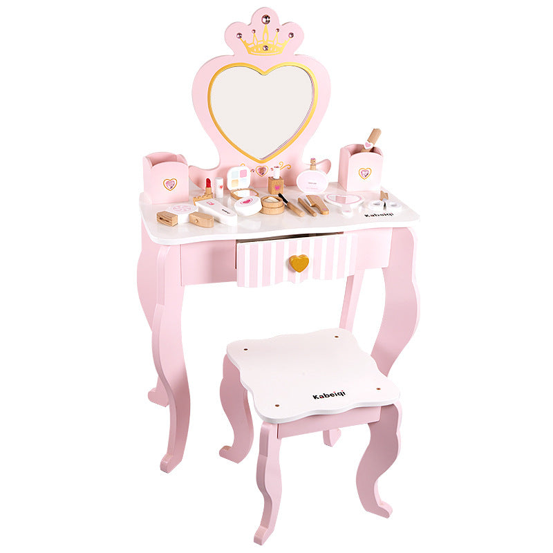 Children's wooden educational simulation girl makeup bag parent-child interactive love dressing table set pretend play toy