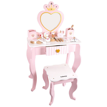 Children's wooden educational simulation girl makeup bag parent-child interactive love dressing table set pretend play toy