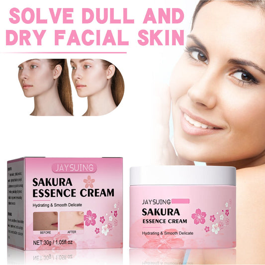 Jaysuing Sakura Essence Cream ផ្តល់សំណើម, ភ្លឺ, ធ្វើឱ្យស្រស់ស្អាត, ធ្វើអោយប្រសើរឡើងនូវភាពជ្រីវជ្រួញជ្រៅក្រែមផ្តល់សំណើម។ 