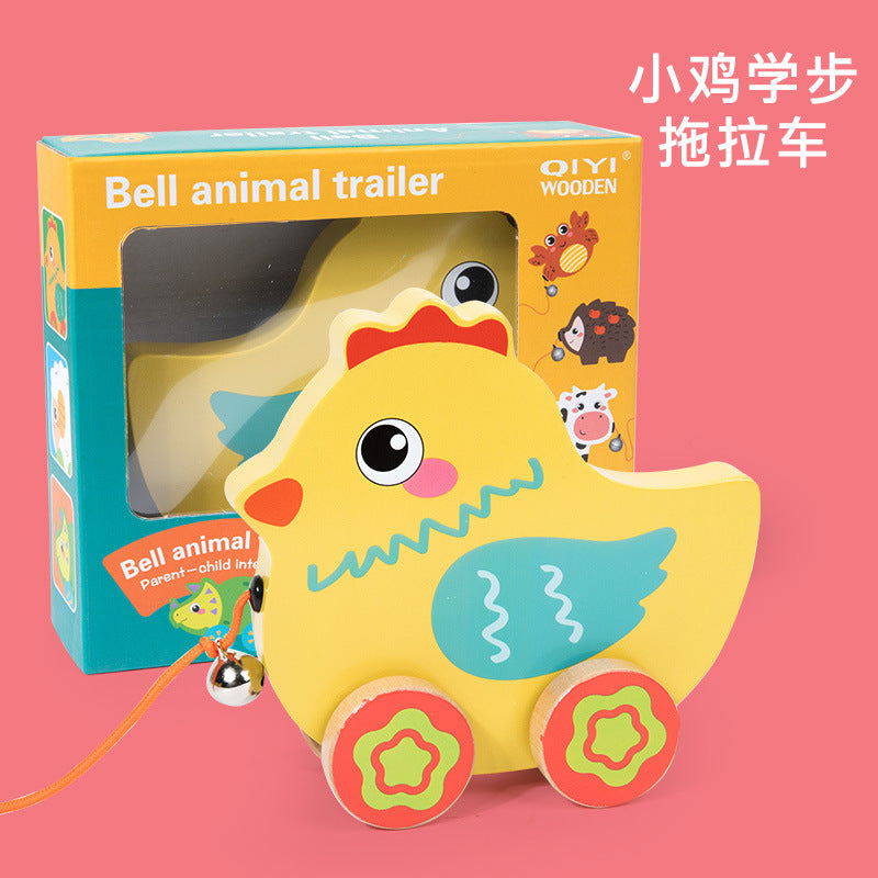 Children's early education educational wooden baby animal hand push tractor infant 0-3 years old toddler tractor toy