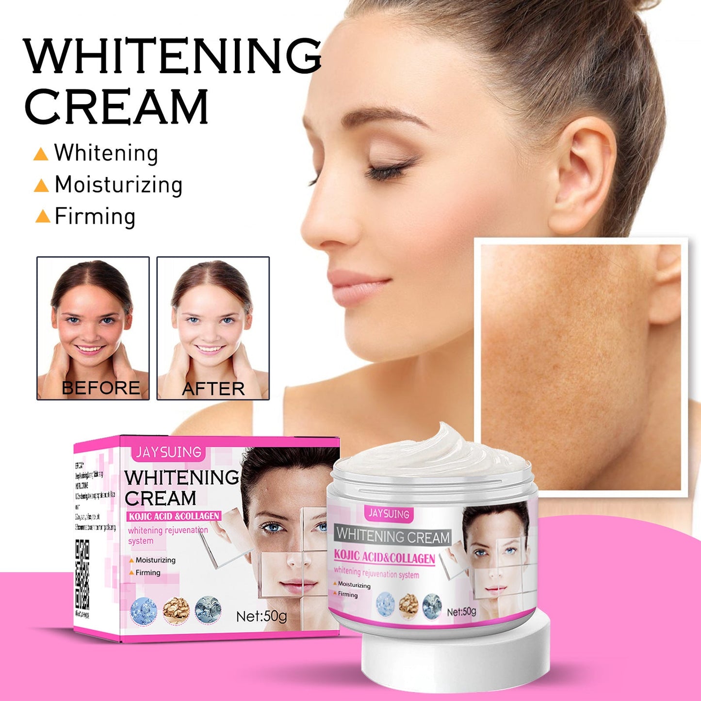 Jaysuing Kojic Acid Cream Skin Anti-wrinkle Moisturizer Brightens Skin Tone, Lightens Spots, Melanin, Skin Rejuvenation Cream 