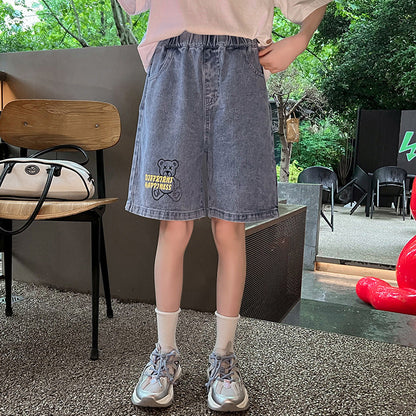 Children's summer denim shorts denim shorts hot pants cotton medium and large children's large version elementary school girls sports shorts