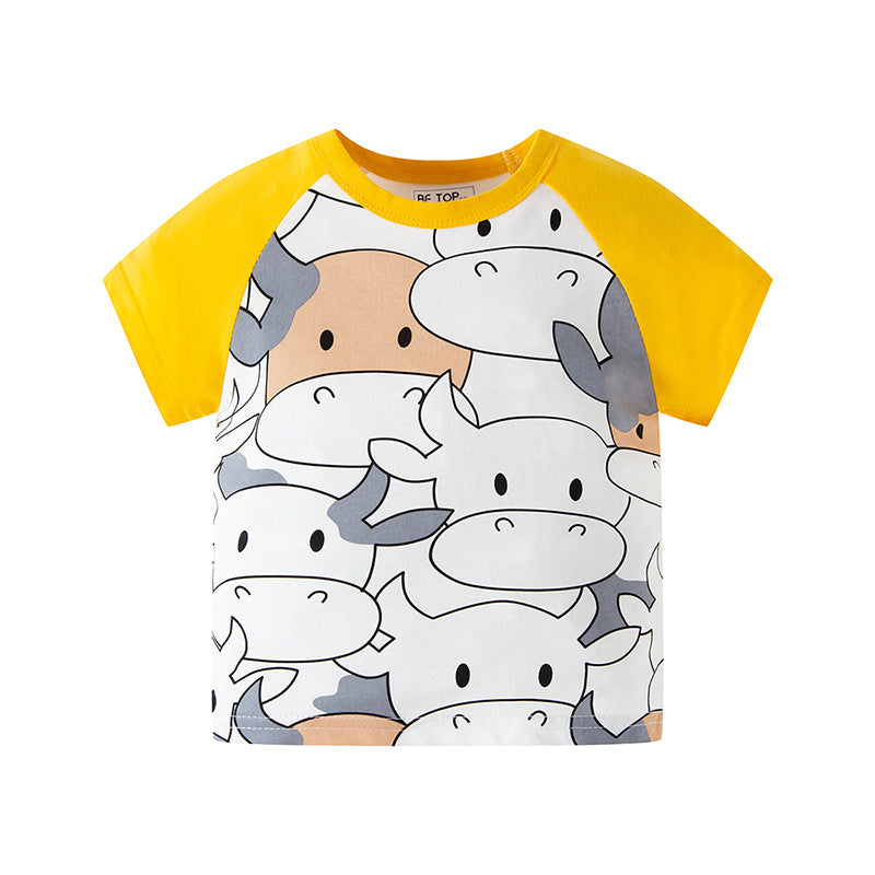 be top new men's t-shirt summer children's short-sleeved cotton full-print cow baby summer children's clothing one piece