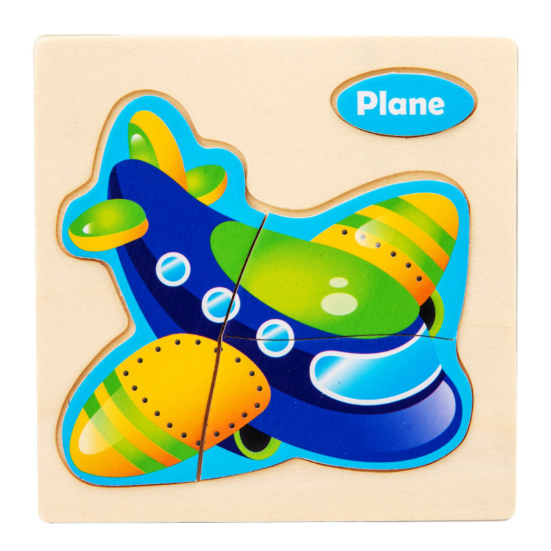 Cartoon baby toys children's early education puzzle three-dimensional animal transportation shape matching wooden jigsaw puzzle 