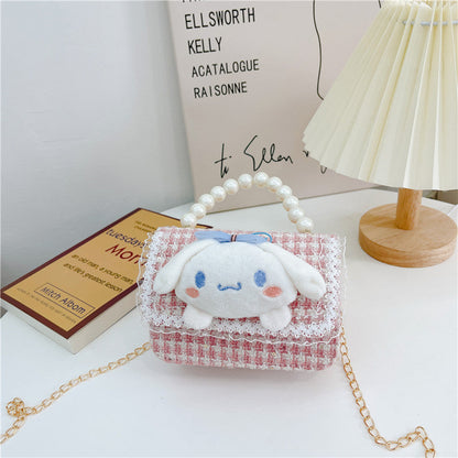 Cute children's small square bag fashionable pearl handbag trendy versatile chain crossbody bag girl's coin shoulder bag