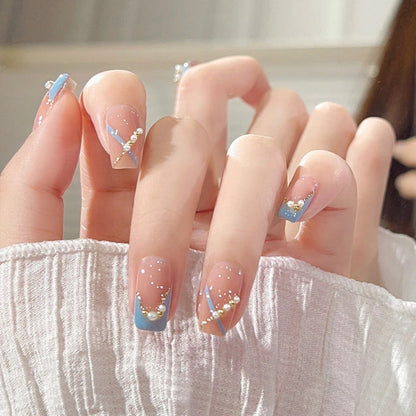 Hand-made wearable nail pieces wholesale medium and long Aurora Wenling Elf glass diamond nail art finished nail stickers jelly glue