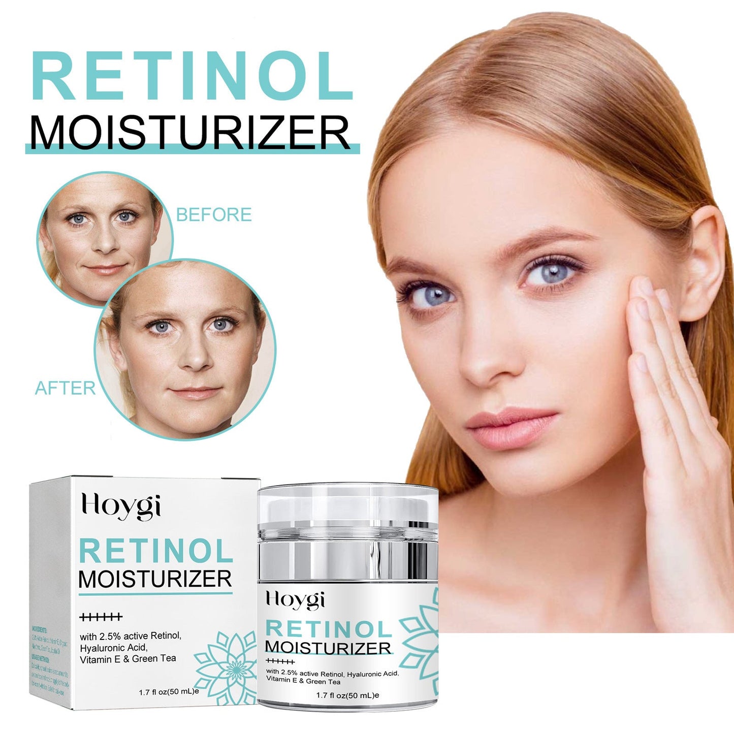 Hoygi Retinol Moisturizing Cream ជួយបន្តឹងស្បែកមុខ បង្រួមរន្ធរោម ផ្តល់សំណើម ផ្តល់សំណើម ប្រឆាំងភាពជ្រីវជ្រួញ 