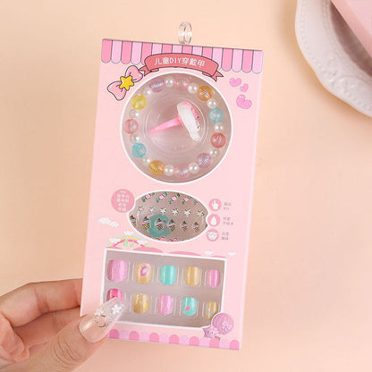 Children's nail stickers girls self-adhesive jelly glue nail stickers finished nail pieces cartoon stickers false nails wear nails