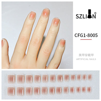 New hot sale wearable nail tips wholesale French simple ice transparent nail art finished product removable nail stickers thin