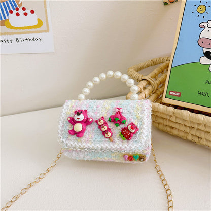 Korean version children's accessories bag female cartoon cute small fragrance style princess chain bag fashion pearl handbag wholesale 