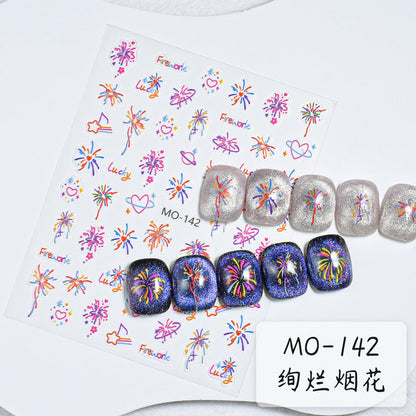 Internet celebrity fireworks stickers gentle white dreamy blooming light chasing fireworks armor stickers 2024 new nail decals