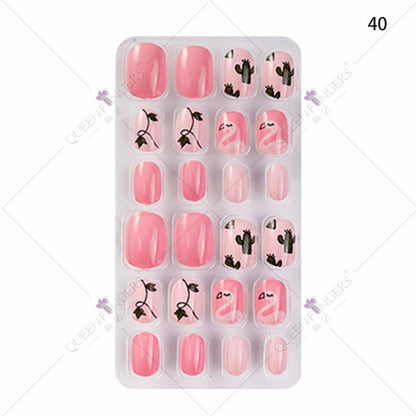 Zhifei manicure 24 ដុំក្នុងបន្ទះ បំណះក្រចកដែលអាចពាក់បាន ក្រចកសិប្បនិម្មិត បំណះកុមារ សិល្បៈក្រចក 