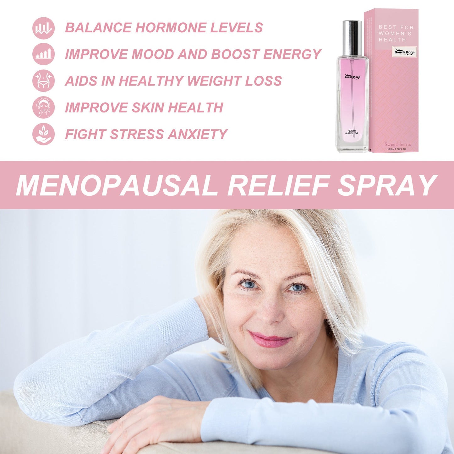 South Moon menopause relief spray to regulate emotions and reduce physical and mental fatigue in menopausal women 