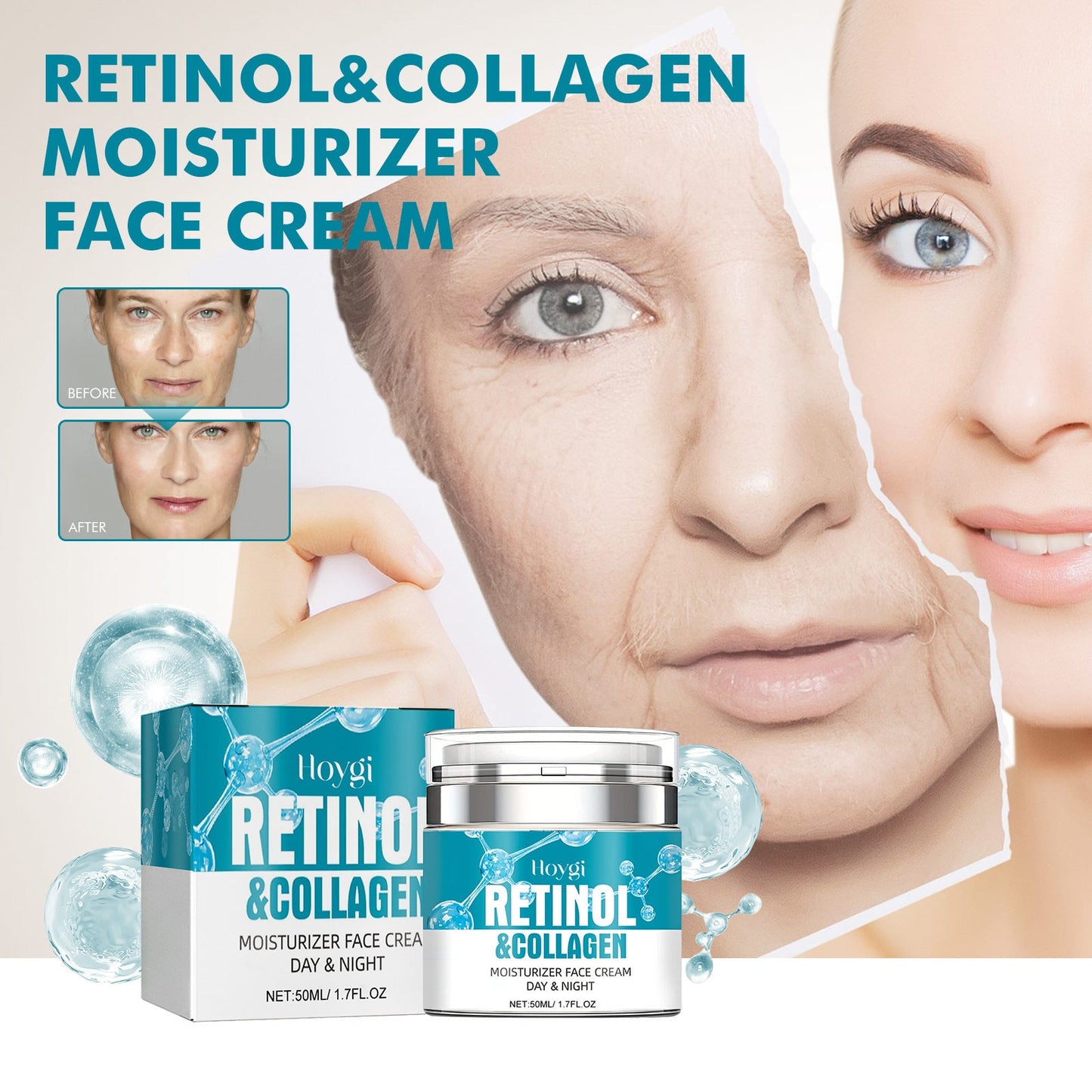 ក្រេម HOYGI Retinol ជួយបន្តឹងស្បែកមុខ ប្រឆាំងភាពជ្រីវជ្រួញ ប្រឆាំងភាពចាស់ ស្នាមជ្រួញ Nasolabial Lines Wrinkle Skin Care Cream 