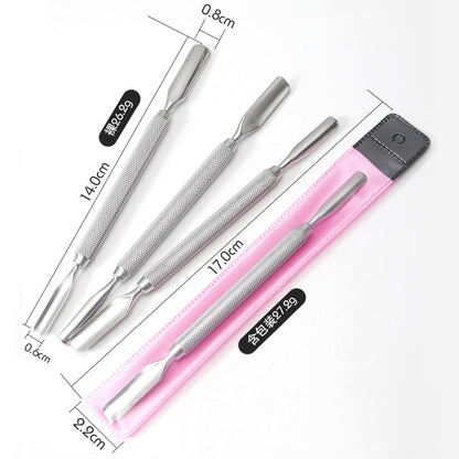 Stainless steel mirror light double head dual purpose nail remover scraper dead skin remover steel push shovel push nail file manicure tool set