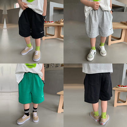 Children's shorts 2024 summer new baby letter embroidered hot pants boys loose five-point splicing sweatpants trend