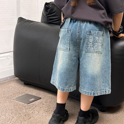 Boys denim shorts children's pants baby loose straight shorts 2024 summer boys new casual pants