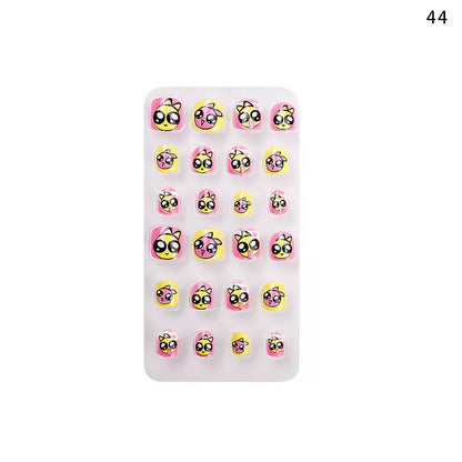 Zhifei nail art children's finished nail pieces 24 pieces bag cartoon lines wearable finished nail art children's patches