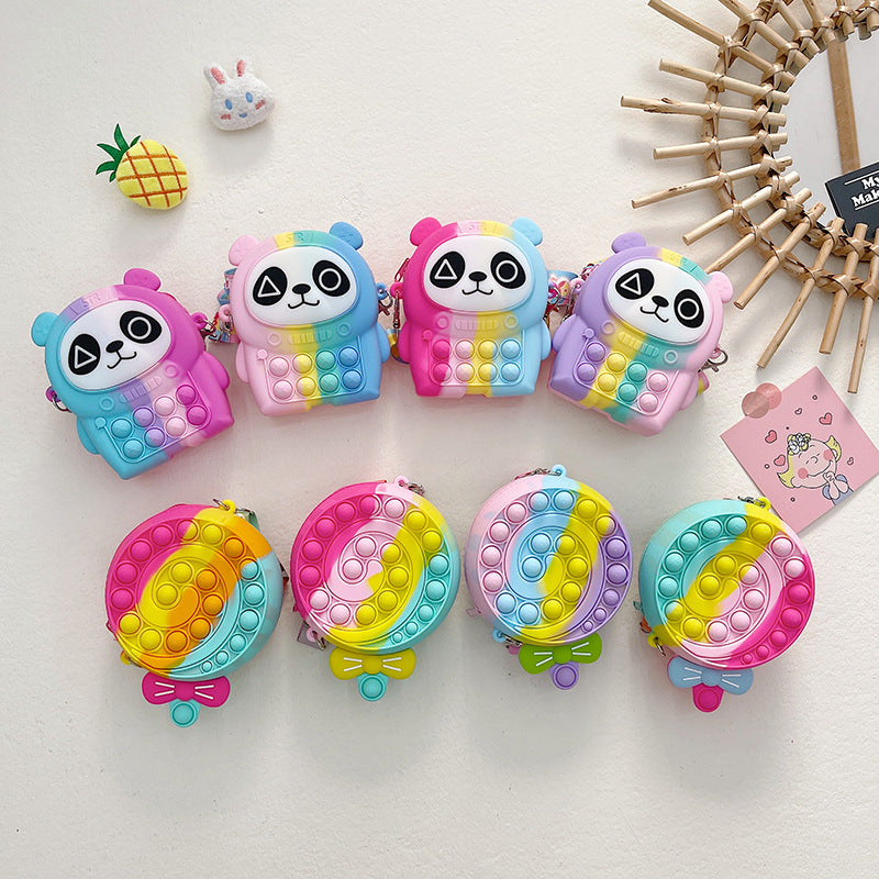 Cartoon Little Panda Baby Coin Purse Bubble Silicone Children's Messenger Bag Color Lollipop Children's Bag Wholesale