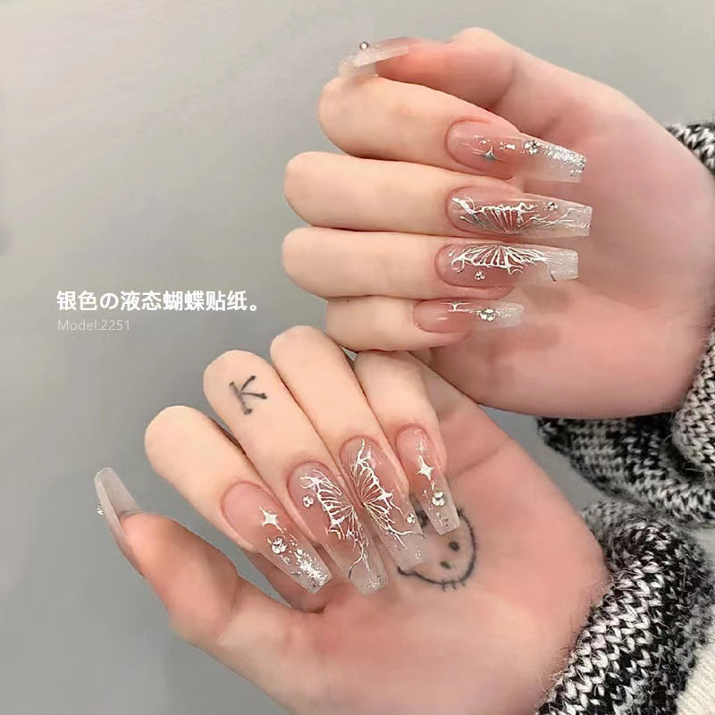 Nail stickers hollow elegant butterfly stickers three-dimensional fantasy color laser liquid butterfly fresh gold and silver aurora nail stickers