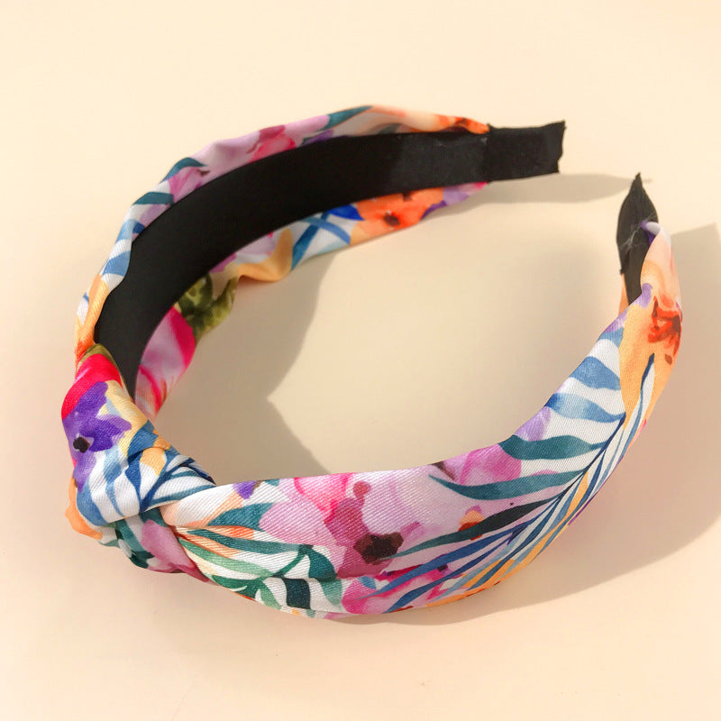 2021 new cross-border headband for women European and American pastoral ethnic style knotted head buckle printed hairpin tree leaf headband