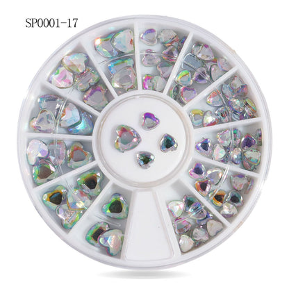 Cross-border nail art accessories nail flat bottom fantasy alloy diamond special-shaped white AB rhinestone accessories 12 grid turntable wholesale