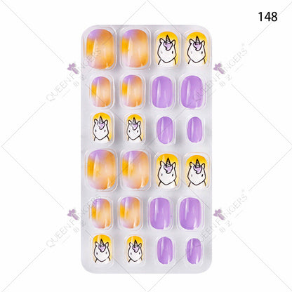 Zhifei's new finished nail pieces 24 pieces in a bag cartoon unicorn snowflake adhesive children's wear nail piece patches