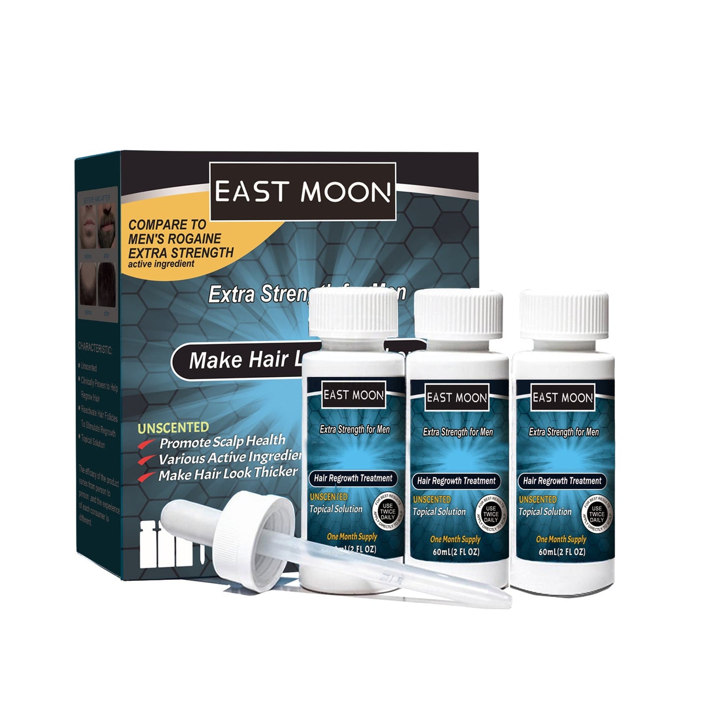 East Moon Men's Thick Hair Serum អាហារបំប៉នបំប៉នសក់បុរស ប្រឆាំងនឹងការជ្រុះសក់ក្រាស់ ផ្តល់សំណើម 