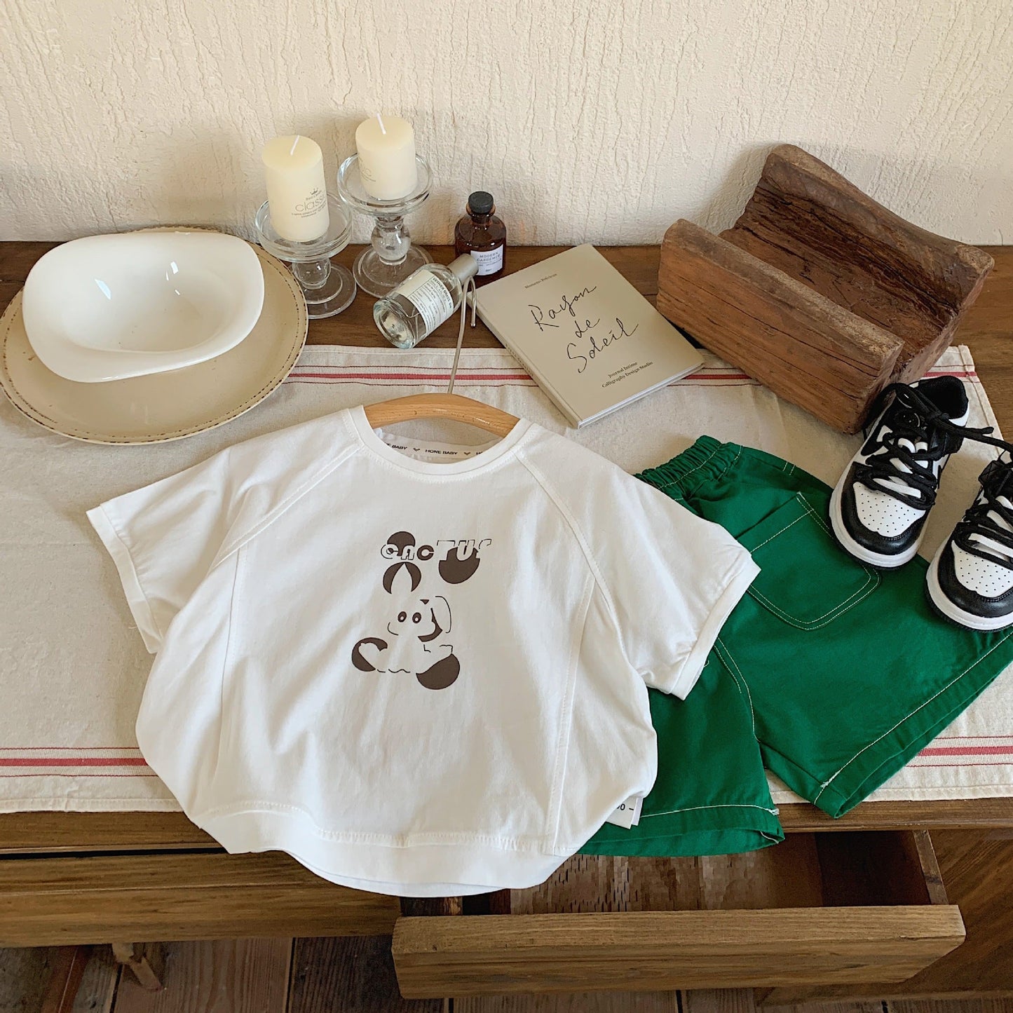 Children's T-shirt 2023 Bangcheng summer style boys and girls Korean simple bunny splicing short-sleeved T-shirt top F0171