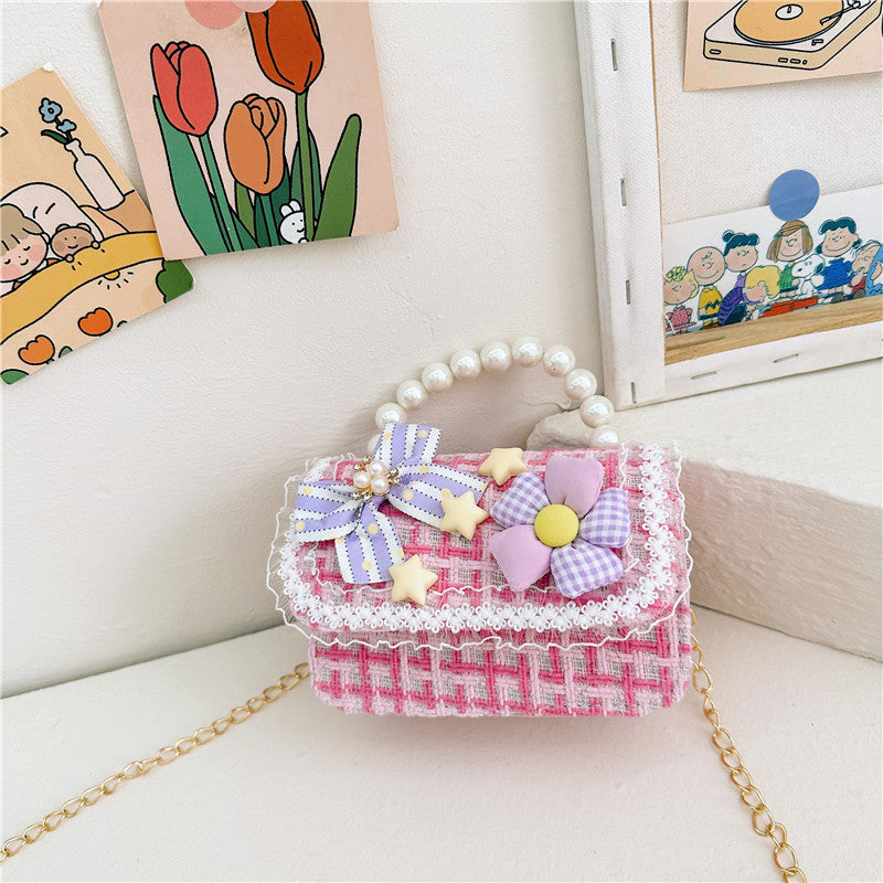 New style children's shoulder bag fashion pearl handbag cartoon cute girl coin crossbody bag wholesale