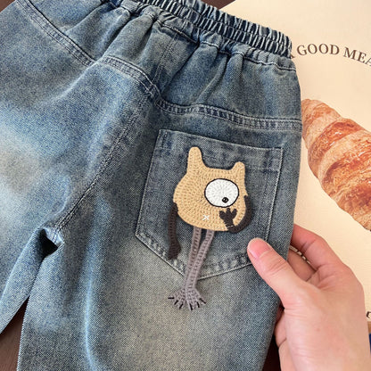 Children's jeans 2024 summer new boys cartoon denim trendy cropped pants children's versatile casual shorts