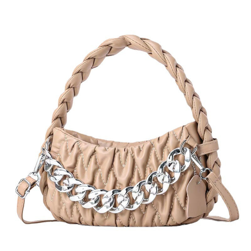 Niche 2024 autumn and winter new trend fashion woven handbag soft leather wrinkled shoulder crossbody chain bag 