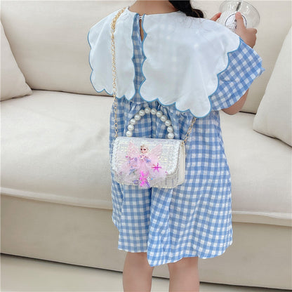 Children's Bags Fashion Chanel Style Chain Bag Princess Pearl Handbag Trendy Children Cute Doll Single Shoulder Small Square Bag