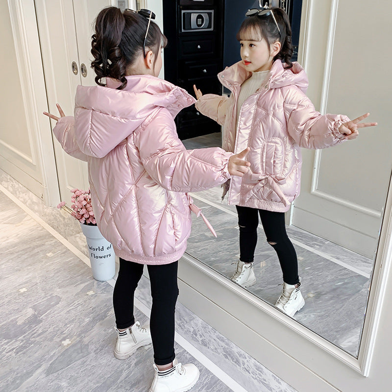 Girls winter cotton coat 2024 new style girls Korean style cotton coat medium and long children's stylish down cotton coat