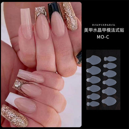 Silicone nail extension film 12 pieces of nail mold French stickers manicure crystal nail film mold piece no frosting no paper support extension glue 