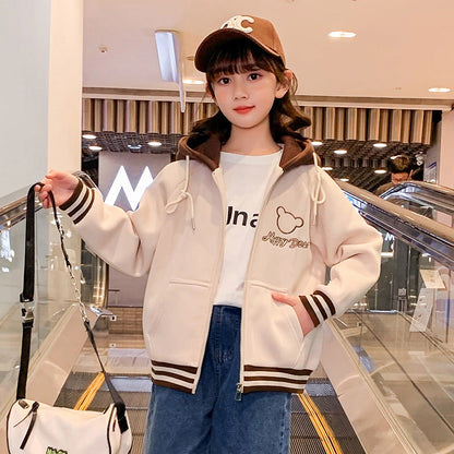 Children's clothing spring coat children's cardigan zipper hooded baseball jacket jacket top net red bear elastic casual trend