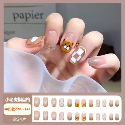 Wearable nail tips wholesale medium and long ice transparent oolong gradient peach nail art finished nail stickers false nails