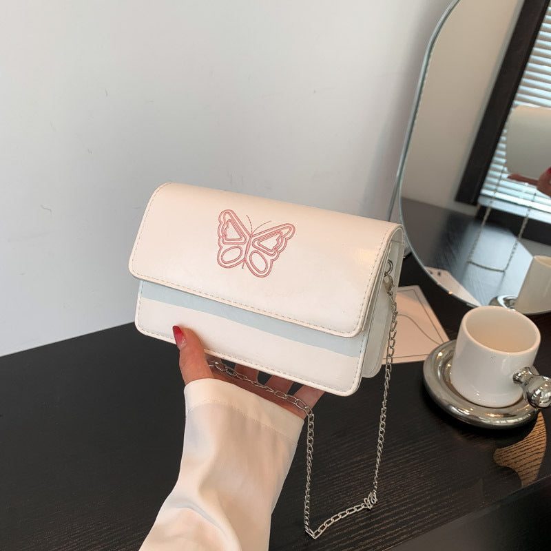 2024 autumn and winter new Korean version of the small Chanel style embroidered butterfly chain small square bag fashionable and stylish shoulder messenger bag for women 