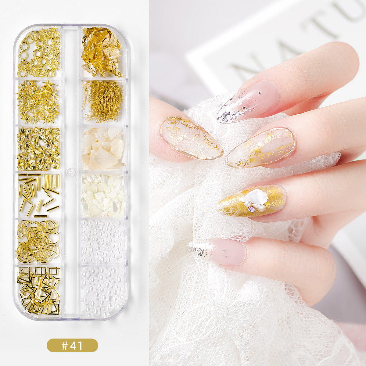 Nail accessories rhinestones flat bottom diamonds hollow rivet nail stickers diamond sequins colored diamonds flat bottom pearl shell pieces Japanese style