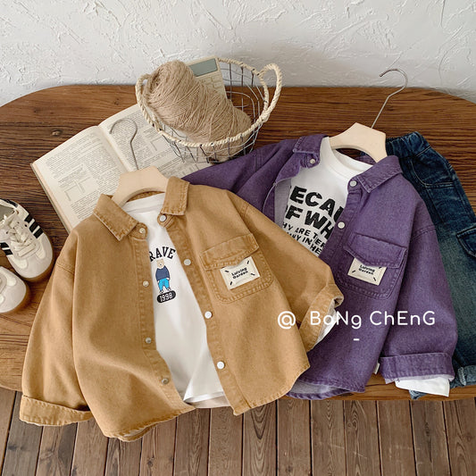 Bangcheng Spring New Children's Clothing Tops Boys' Jackets Children's Label Shirt Long Sleeve Denim Jacket Trend G0011