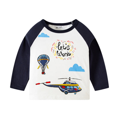 Korean children's clothing children's new autumn cartoon car pattern T-shirt boy's pure cotton sweater pullover bottoming shirt